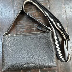 Marc Jacobs Black Leather Crossbody Bag w/ Black & White Strap